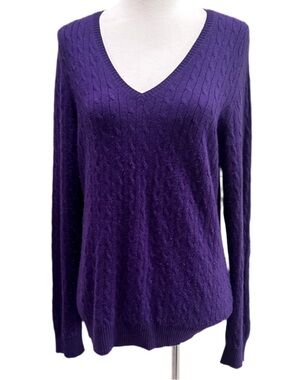 Classic Cable V-Neck Sweater in Deep Purple Charter Club 2 ply Cashmere